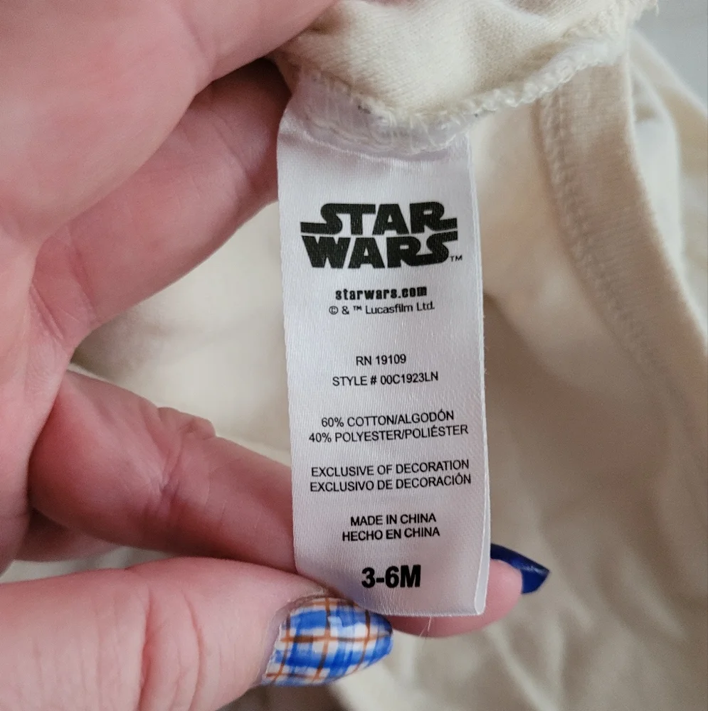 Star Wars I'm All Ears Cream Baby Yoda Grogu Sleeved Onesie Size 3 To 6 Months